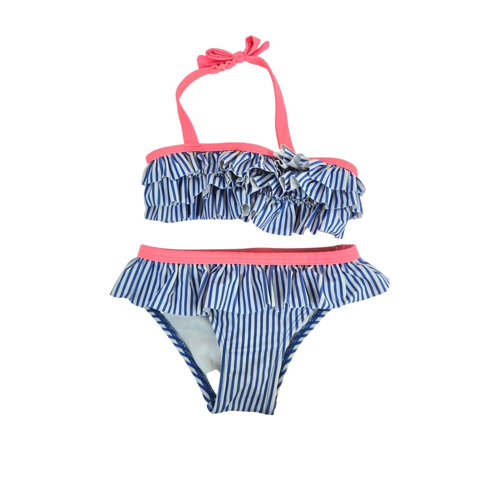 Gymboree Toddler Girls Blue White Striped Two-Piece Ruffled Halter Swimsuit 2T